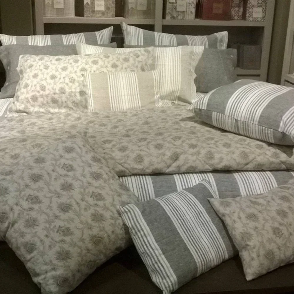 Bellora 1883 Gray Floral Linen Queen Duvet Cover 3 Piece Set